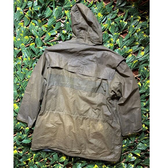 Barbour Green Waxed Durham Full Zip Jacket with Hood Size Medium - Picture 10 of 16